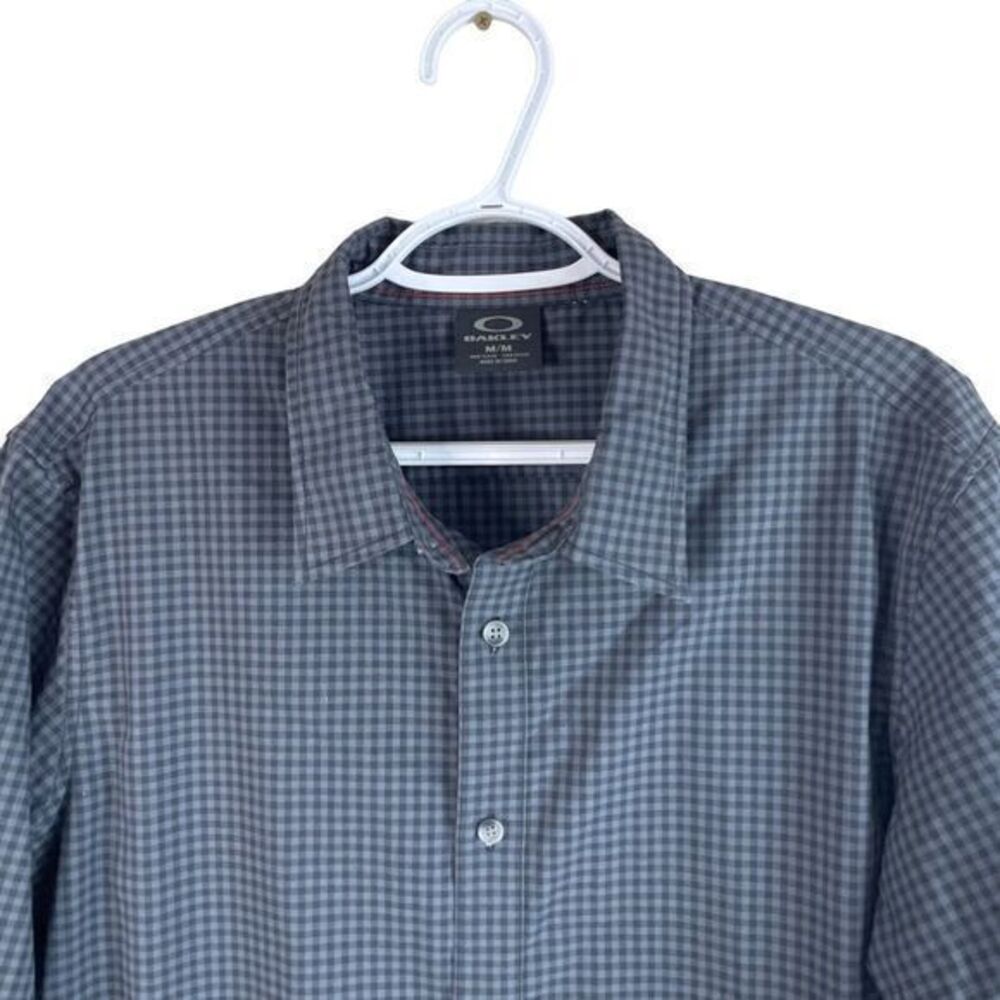Oakley Button Up Shirt Mens M Black Gingham Check L/S Cotton